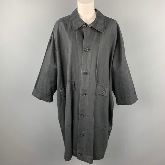 ESKANDAR Size One Size Charcoal Linen Overcoat - Picture 1 of 5